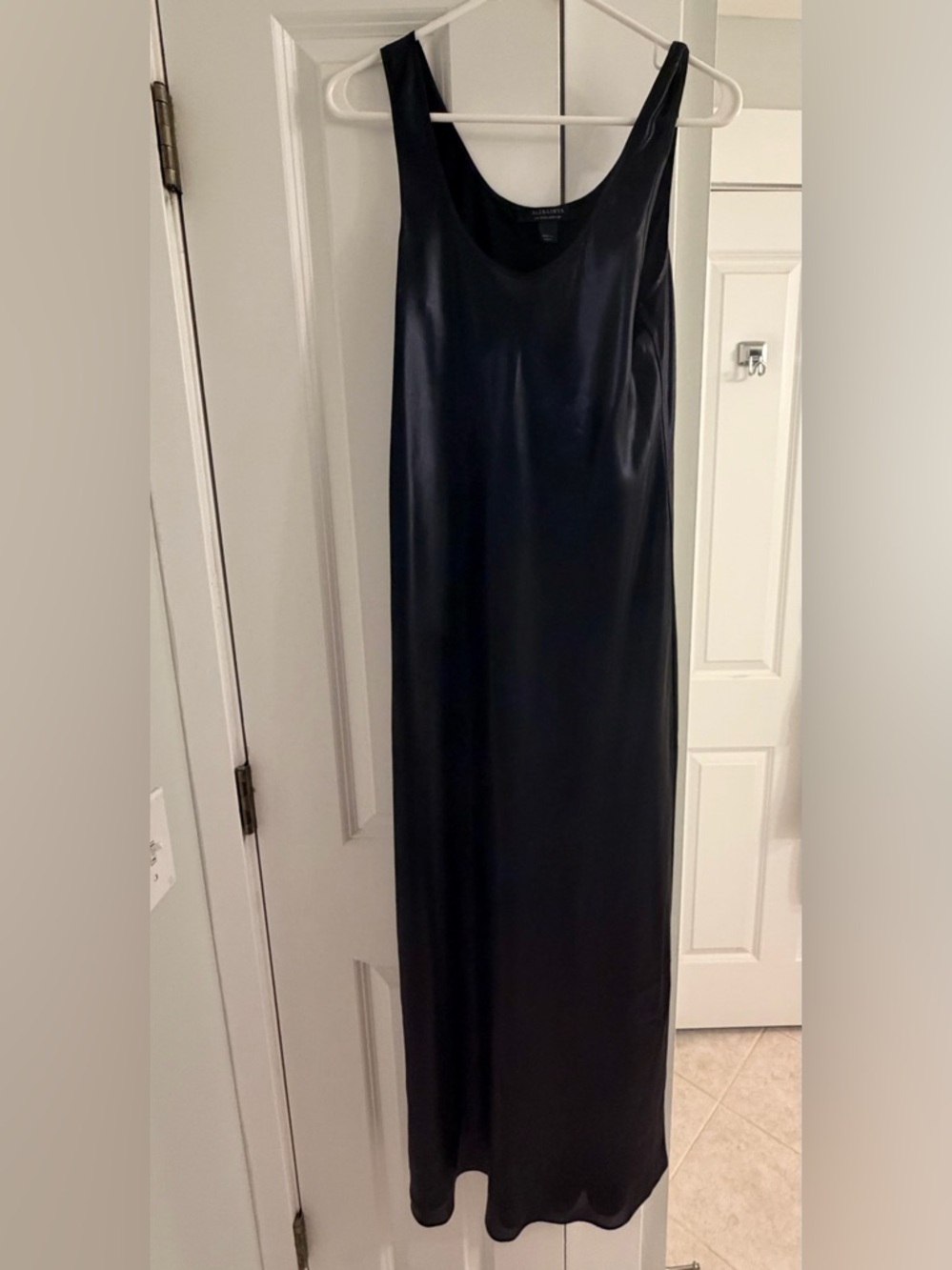 All Saints Black/Midnight Blue Wet Look Maxi Slip Dress